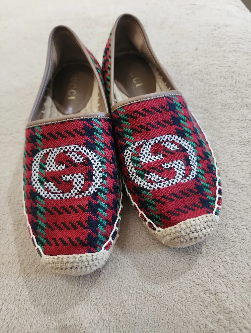 Designer Style Canvas  Espadrilles embroidered double-G style .